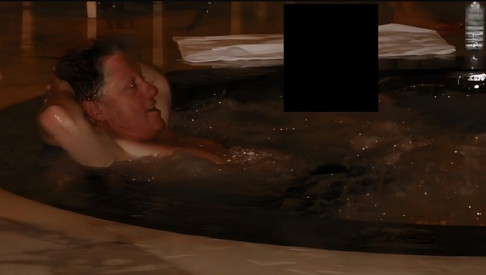 He did not have sex with mystery bitch in Epstein’s jacuzzi 1 Former US President Bill Clinton in a hot tub with an unidentified woman US Department of Justice